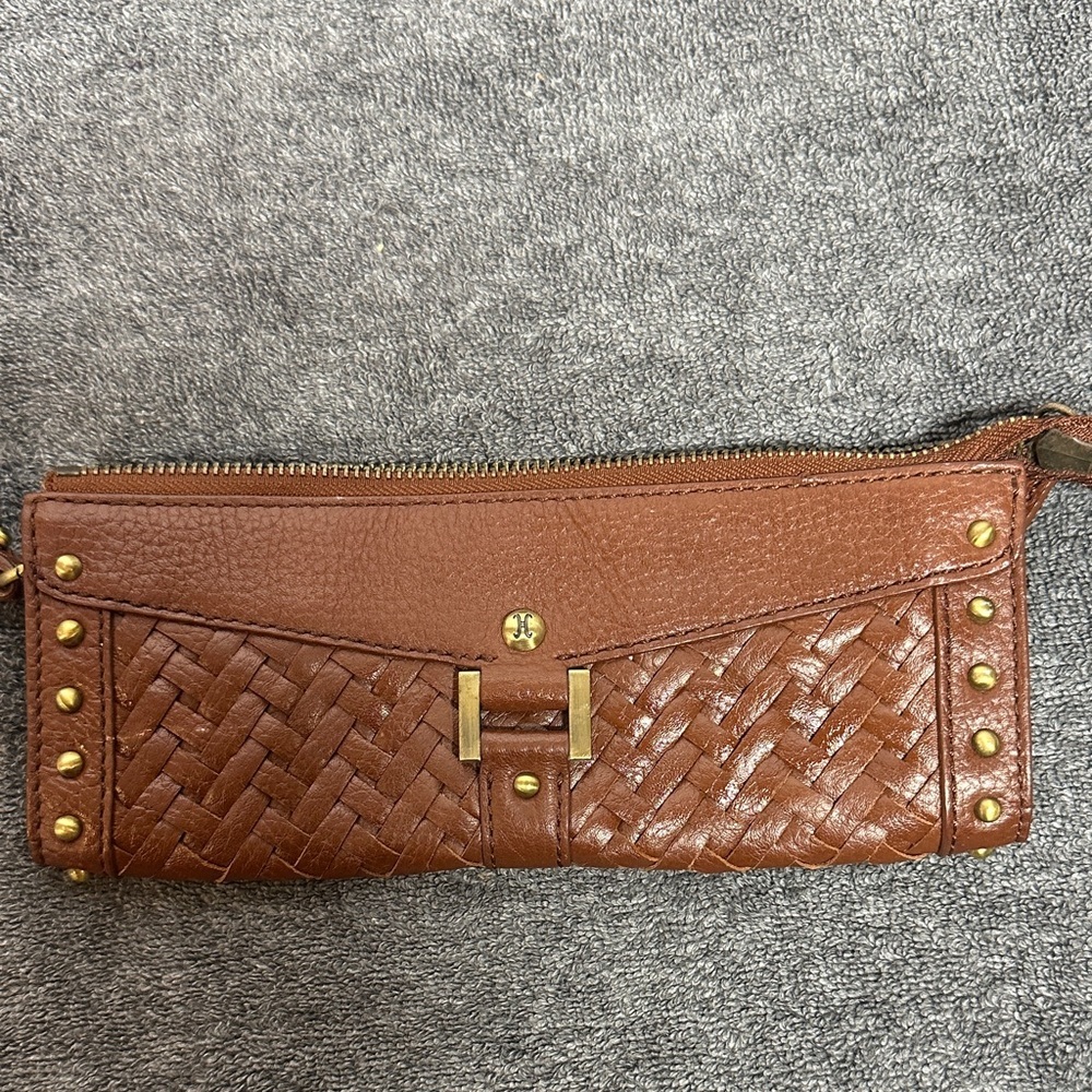 Cole Haan Tan Leather Wristlet with Gold Studs